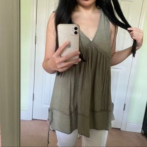 Olive Green Cutout Sleeveless Top